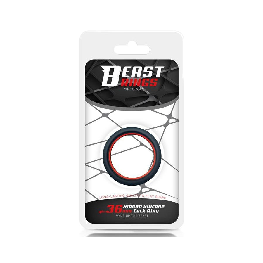 Silikon Cockring Beast Rings 36mm Schwarz-Rot - Für mehr Standhaftigkeit und Push-Up-Effekt