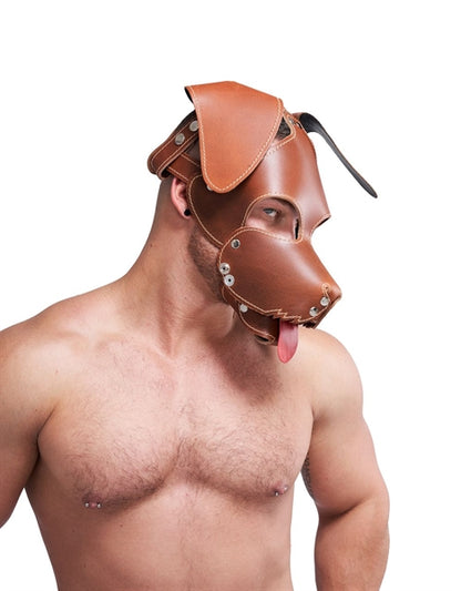 Mister B Leather Floppy Dog Hood Stitched - Brown