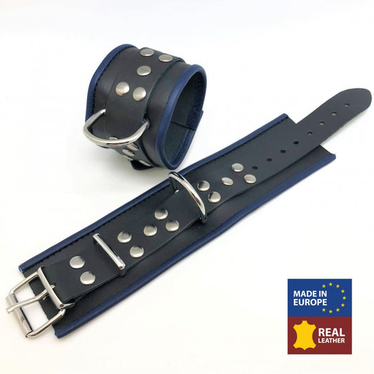 Lederhandschelle Schwarz/Blau - Eleganz und Komfort vereint
