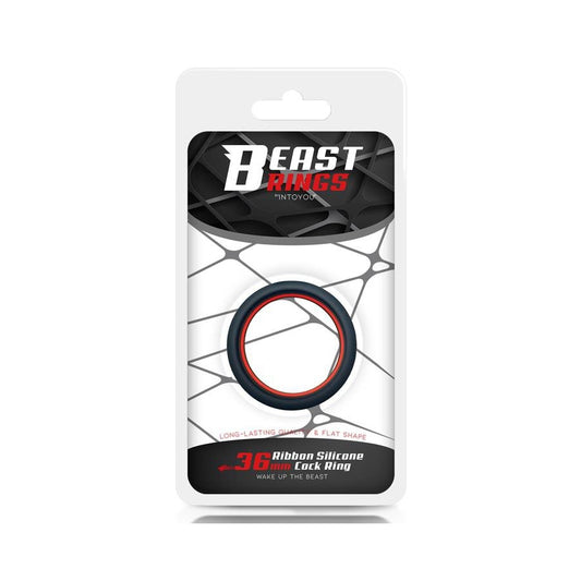 Silikon Cockring Beast Rings 36mm Schwarz-Rot - Für mehr Standhaftigkeit und Push-Up-Effekt